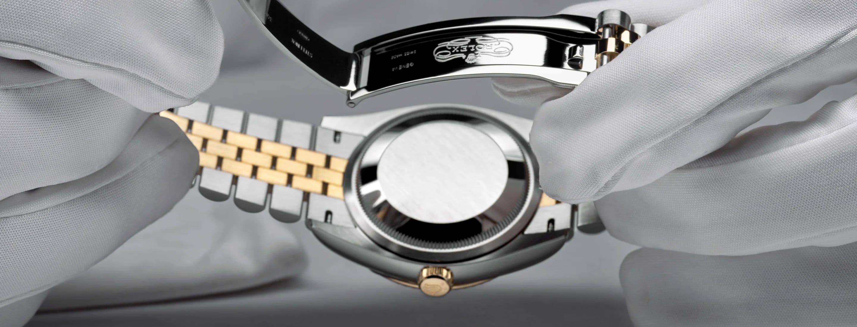 Underside of Silver and Gold Rolex Watch