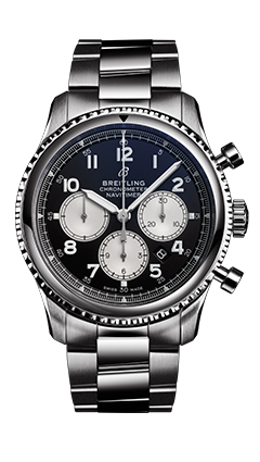 Breitling black face watch in silver 