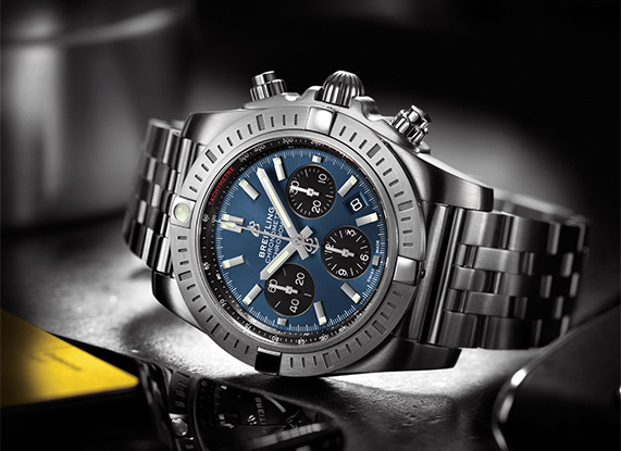 Breitling blue face watch in silver